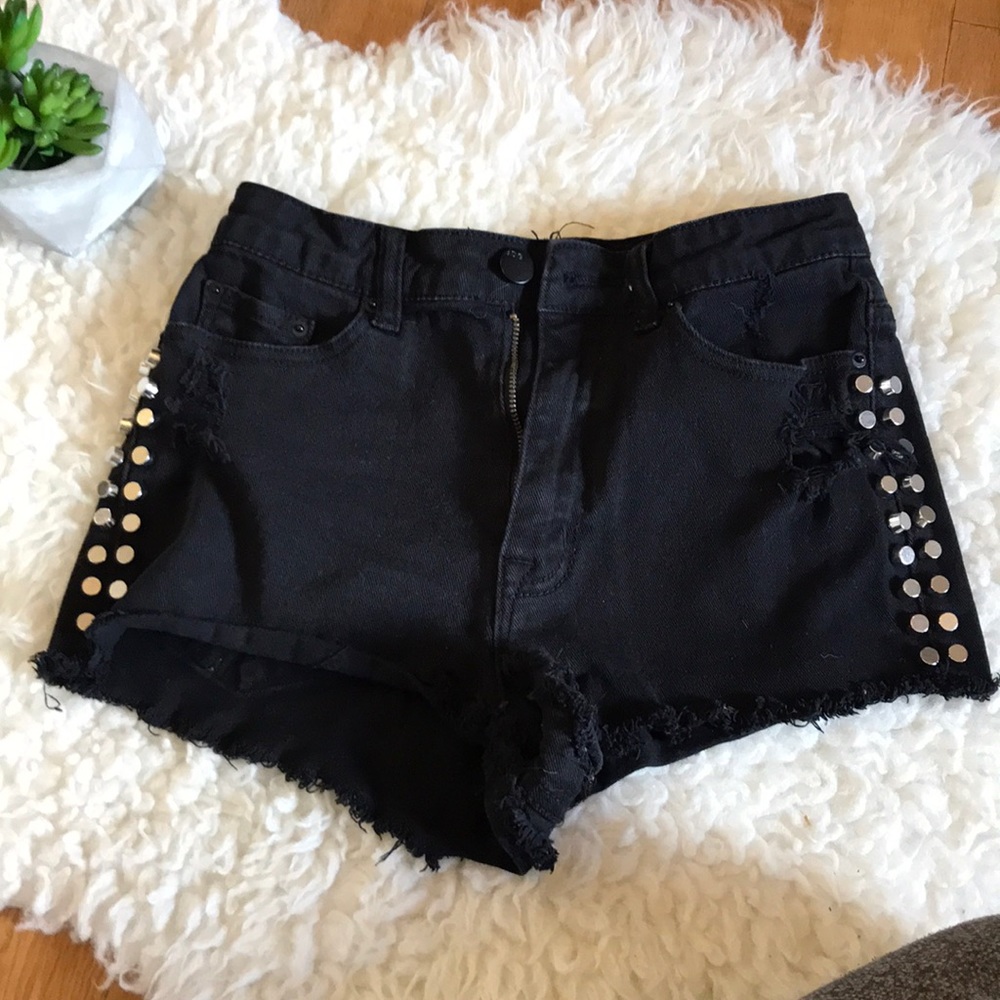 BDG high rise cheeky black studded shorts